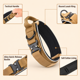 Khaki Tactical Dog Collar and Bungee Lead Set (XL size) - Padded Quick Release Collar with Control Handle and Shock Absorbing Leash for Medium and Large Dogs In Australia - Darrahopens