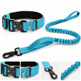 Blue Tactical Dog Collar and Bungee Lead Set (XL size) - Padded Quick Release Collar with Control Handle and Shock Absorbing Leash for Medium and Large Dogs In Australia - Darrahopens