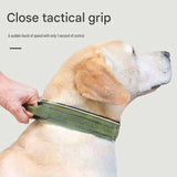 Blue Tactical Dog Collar for Large Dogs (M size)- Wide Padded Nylon Collar with Quick Release Metal Buckle, Control Handle and D-Ring for Walking and Training