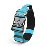 Blue Tactical Dog Collar for Large Dogs (L size)- Wide Padded Nylon Collar with Quick Release Metal Buckle, Control Handle and D-Ring for Walking and Training