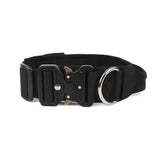 Black Tactical Dog Collar for Large Dogs (XL size)- Wide Padded Nylon Collar with Quick Release Metal Buckle, Control Handle and D-Ring for Walking and Training