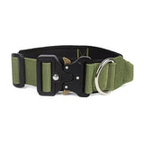 Green Tactical Dog Collar for Large Dogs (L size)- Wide Padded Nylon Collar with Quick Release Metal Buckle, Control Handle and D-Ring for Walking and Training