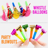 20 Piece Party Whistle and Blowout Set - 10 Whistle Balloons and 10 Party Blowers, Colourful Noise Makers for Birthdays, Celebrations and Party Bags
