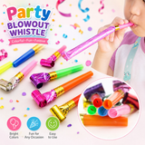 100 Piece Party Whistle and Blowout Set - 50 Whistle Balloons and 50 Party Blowers, Colourful Noise Makers for Birthdays, Celebrations and Party Bags