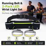 Green Running Belt and 2 Pack LED Wrist Light Set Outdoor Sports Waist Bag with Water Bottle Holder Reflective Running Belt and Rechargeable Safety Wrist Lights for Night Running Hiking Cycling Fitness In Australia - Darrahopens