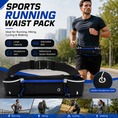 Blue Running Waist Pack Sports Belt with Water Bottle Holder Adjustable Phone Waist Bag Reflective Lightweight Fanny Pack for Marathon Running Hiking Cycling Walking Fitness and Outdoor Activities In Australia - Darrahopens