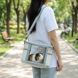 Large Small Animal Travel Bag (33*22.5*23cm) - Off-White small nylon and plastic portable pet bag with shoulder strap and handle, suitable for parrots, hamsters, guinea pigs and rabbits. In Australia - Darrahopens