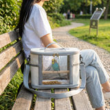 Large Small Animal Travel Bag (33*22.5*23cm) - Off-White small nylon and plastic portable pet bag with shoulder strap and handle, suitable for parrots, hamsters, guinea pigs and rabbits. In Australia - Darrahopens