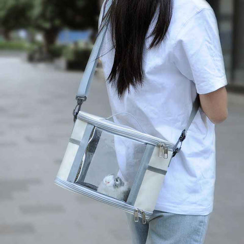Small Animal Travel Bag(26*17*19cm) - Off-White small nylon and plastic portable pet bag with shoulder strap and handle, suitable for parrots, hamsters, guinea pigs and rabbits. In Australia - Darrahopens