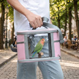 Small Animal Travel Bag(26*17*19cm) - Pink small nylon and plastic portable pet bag with shoulder strap and handle, suitable for parrots, hamsters, guinea pigs and rabbits. In Australia - Darrahopens