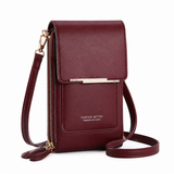 Red Touch Screen Phone Wallet Crossbody Bag for Women Vertical PU Leather Purse with Card Holder Zipper Pocket Adjustable Strap for Travel Shopping Everyday Use