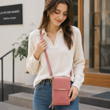 Pink Touch Screen Phone Wallet Crossbody Bag for Women Vertical PU Leather Purse with Card Holder Zipper Pocket Adjustable Strap for Travel Shopping Everyday Use In Australia - Darrahopens