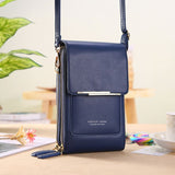 Blue Touch Screen Phone Wallet Crossbody Bag for Women Vertical PU Leather Purse with Card Holder Zipper Pocket Adjustable Strap for Travel Shopping Everyday Use