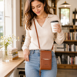 Brown Touch Screen Phone Wallet Crossbody Bag for Women Vertical PU Leather Purse with Card Holder Zipper Pocket Adjustable Strap for Travel Shopping Everyday Use In Australia - Darrahopens