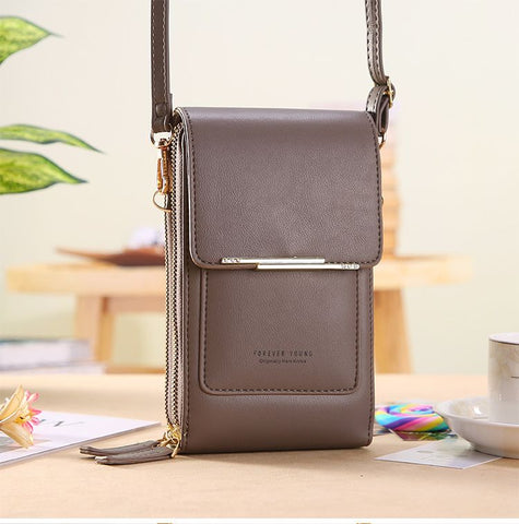 Gray Touch Screen Phone Wallet Crossbody Bag for Women Vertical PU Leather Purse with Card Holder Zipper Pocket Adjustable Strap for Travel Shopping Everyday Use In Australia - Darrahopens