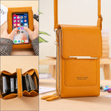 Yellow Touch Screen Phone Wallet Crossbody Bag for Women Vertical PU Leather Purse with Card Holder Zipper Pocket Adjustable Strap for Travel Shopping Everyday Use