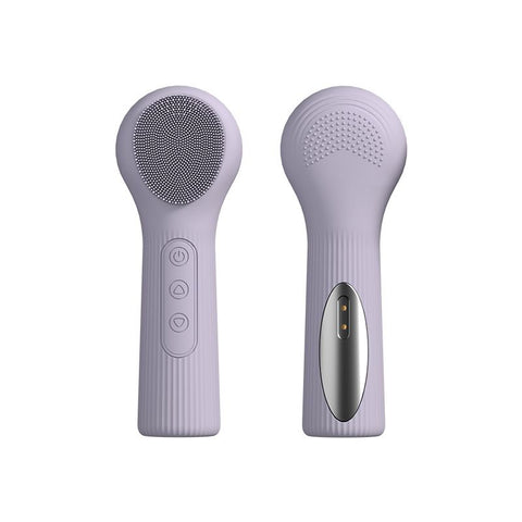Purple Heated Silicone Facial Cleansing Brush - Dual Sided, Rechargeable, 3 Vibration Levels, Magnetic Charging for Daily Skincare, Bathroom and Travel