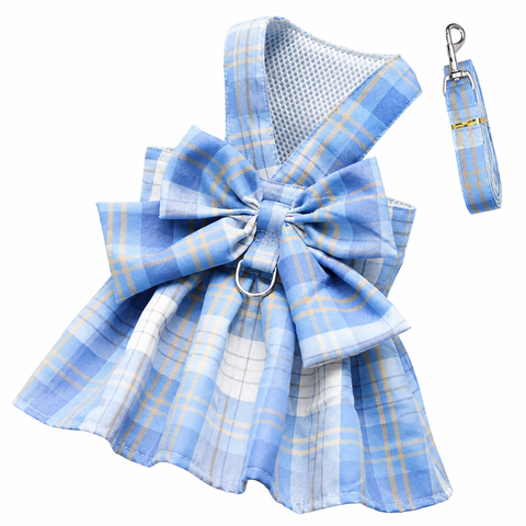 Blue Plaid Pet Harness Dress with Leash for Small Dogs and Cats S Size Bow Design Vest Outfit Walking Accessory In Australia - Darrahopens