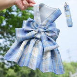 Blue Plaid Pet Harness Dress with Leash for Small Dogs and Cats S Size Bow Design Vest Outfit Walking Accessory In Australia - Darrahopens