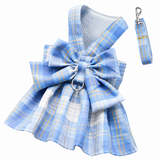 Blue Plaid Pet Harness Dress with Leash for Small Dogs and Cats XXL Size Bow Design Vest Outfit Walking Accessory In Australia - Darrahopens