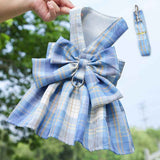 Blue Plaid Pet Harness Dress with Leash for Small Dogs and Cats XXL Size Bow Design Vest Outfit Walking Accessory In Australia - Darrahopens