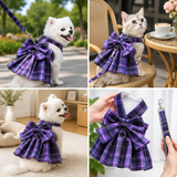 Dark Purple Plaid Pet Harness Dress with Leash for Small Dogs and Cats XXL Size Bow Design Vest Outfit Walking Accessory In Australia - Darrahopens