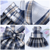 Navy Blue Plaid Pet Harness Dress with Leash for Small Dogs and Cats XS Size Bow Design Vest Outfit Walking Accessory In Australia - Darrahopens