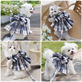 Navy Blue Plaid Pet Harness Dress with Leash for Small Dogs and Cats S Size Bow Design Vest Outfit Walking Accessory In Australia - Darrahopens