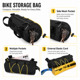 Black Bicycle Handlebar Bag with Fluorescent Yellow Elastic Cord Waterproof Front Frame Storage Bag Large Capacity Cycling Pouch for Mountain Road Bike Outdoor Riding Accessories