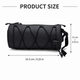 Black Bicycle Handlebar Bag with Fluorescent Yellow Elastic Cord Waterproof Front Frame Storage Bag Large Capacity Cycling Pouch for Mountain Road Bike Outdoor Riding Accessories