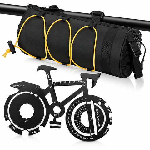 Black Handlebar Bag with Yellow Elastic Cord and 20-in-1 Bicycle Multi Tool Card Combo Set for Cycling, Commuting and Outdoor Riding In Australia - Darrahopens