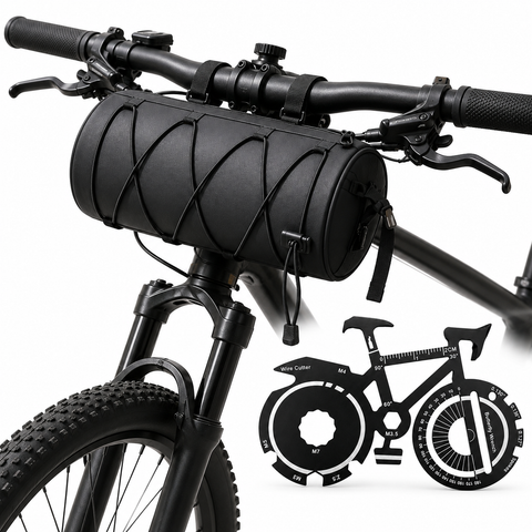 Black Handlebar Bag with Black Elastic Cord and 20-in-1 Bicycle Multi Tool Card Combo Set for Cycling, Commuting and Outdoor Riding In Australia - Darrahopens