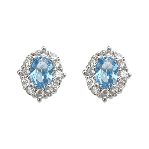Blue Zircon Silver Plated Stud Earrings for Women - Elegant Minimalist Aquamarine Crystal Earrings for Everyday Wear In Australia - Darrahopens
