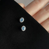 Blue Zircon Silver Plated Stud Earrings for Women - Elegant Minimalist Aquamarine Crystal Earrings for Everyday Wear
