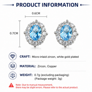 Blue Zircon Silver Plated Stud Earrings for Women - Elegant Minimalist Aquamarine Crystal Earrings for Everyday Wear