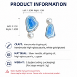 Blue Enamel Pearl Drop Earrings - Asymmetric Silver Needle Earrings with Gradient Glaze Design In Australia - Darrahopens