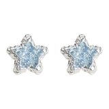 Blue Crystal Star Stud Earrings for Women - Silver Plated Star Shape Earrings with Elegant Minimalist Design