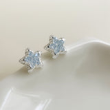 Blue Crystal Star Stud Earrings for Women - Silver Plated Star Shape Earrings with Elegant Minimalist Design In Australia - Darrahopens