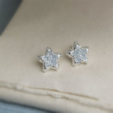 Blue Crystal Star Stud Earrings for Women - Silver Plated Star Shape Earrings with Elegant Minimalist Design