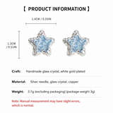 Blue Crystal Star Stud Earrings for Women - Silver Plated Star Shape Earrings with Elegant Minimalist Design