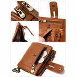 Light Brown RFID Blocking Leather Wallet for Men - Vertical Oil Wax Cowhide Bifold Wallet with Double Zipper, Card Slots & Coin Pocket In Australia - Darrahopens