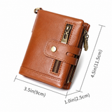Light Brown RFID Blocking Leather Wallet for Men - Vertical Oil Wax Cowhide Bifold Wallet with Double Zipper, Card Slots & Coin Pocket In Australia - Darrahopens