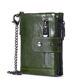 Green RFID Blocking Leather Wallet for Men - Vertical Oil Wax Cowhide Bifold Wallet with Double Zipper, Card Slots & Coin Pocket In Australia - Darrahopens