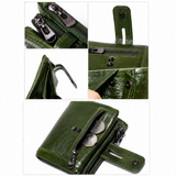 Green RFID Blocking Leather Wallet for Men - Vertical Oil Wax Cowhide Bifold Wallet with Double Zipper, Card Slots & Coin Pocket In Australia - Darrahopens
