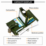 Green RFID Blocking Leather Wallet for Men - Vertical Oil Wax Cowhide Bifold Wallet with Double Zipper, Card Slots & Coin Pocket In Australia - Darrahopens