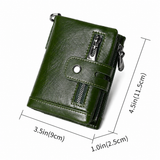 Green RFID Blocking Leather Wallet for Men - Vertical Oil Wax Cowhide Bifold Wallet with Double Zipper, Card Slots & Coin Pocket In Australia - Darrahopens