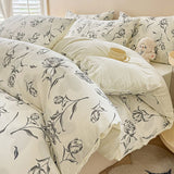 Rose Print Bedding Set - 3 Piece Set - Quilt Cover 200 x 229 cm with 2 Pillowcases 51 x 66 cm - White and Black Floral In Australia - Darrahopens
