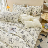 Rose Print Bedding Set - 3 Piece Set - Quilt Cover 264 x 229 cm with 2 Pillowcases 51 x 66 cm - White and Black Floral In Australia - Darrahopens