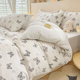Butterfly Print Bedding Set - 3 Piece Set - Quilt Cover 200 x 229 cm with 2 Pillowcases 51 x 66 cm - White and Black Butterfly Pattern