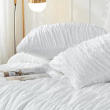 Textured Bohemian Ruffled Quilt Cover Set, Soft Crinkle Bedding Set with 1 Duvet Cover and 1 Pillowcases (Single)